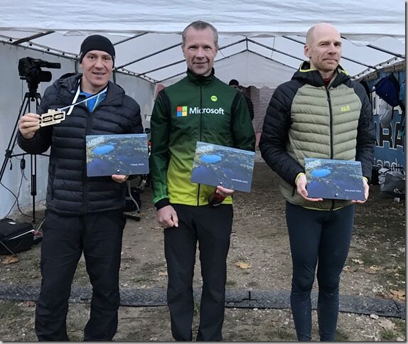 Haanja Ultra100 poodium, 2. Tauno Riibak, 1. Leivo Sepp, 3. Alar Abram